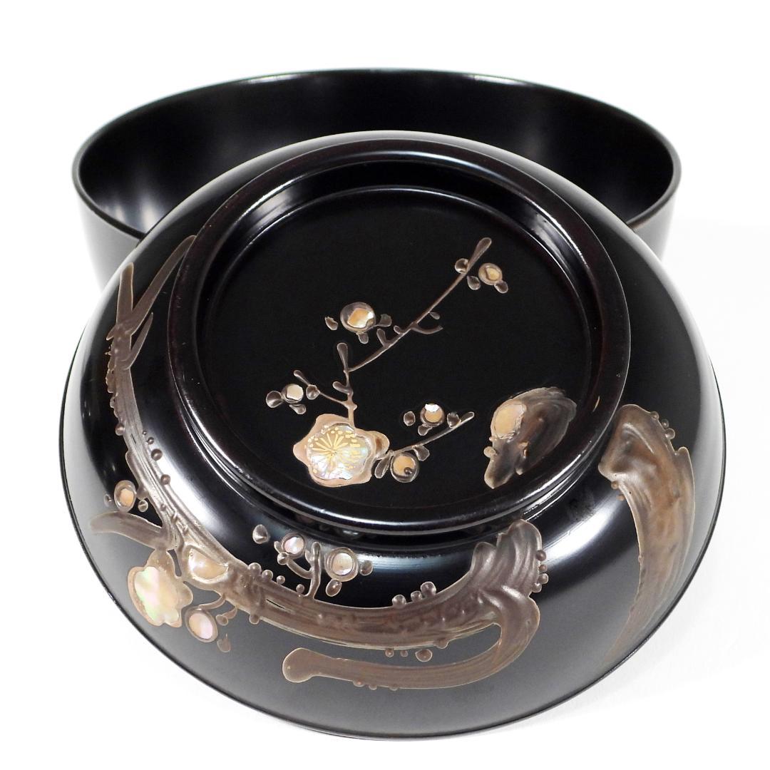 輪島塗 明治大正時期 蒔繪 鑲螺鈿 梅花雕 木製 吸物椀 10客 骨董