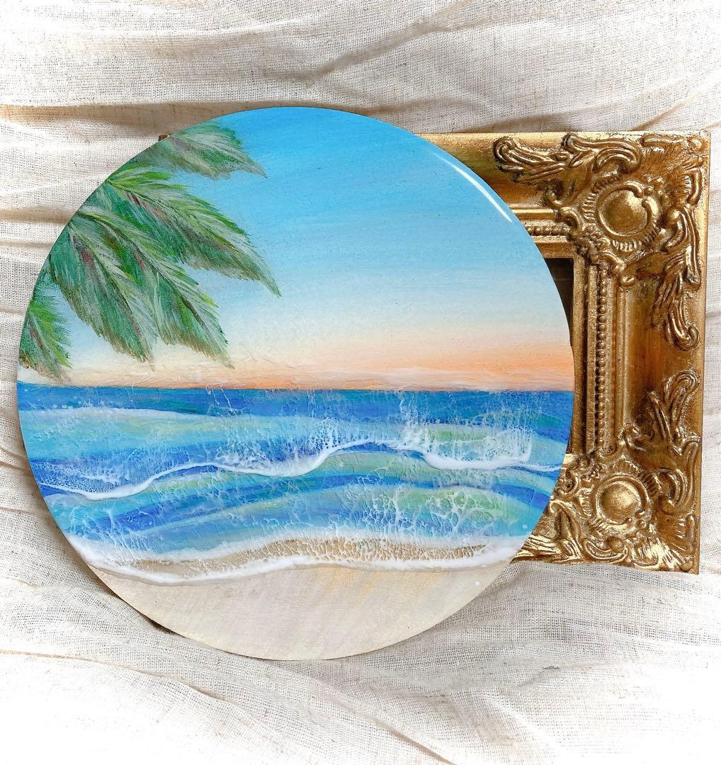 海 朝日 サンライズ レジンアート 絵画 原画 沖縄 ハワイ オーシャン