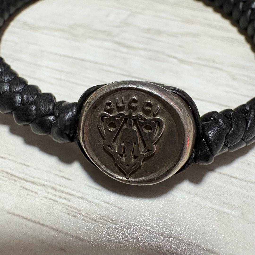 GUCCI グッチ クレスト エンブレム 編み込み レザー ブレスレット 925