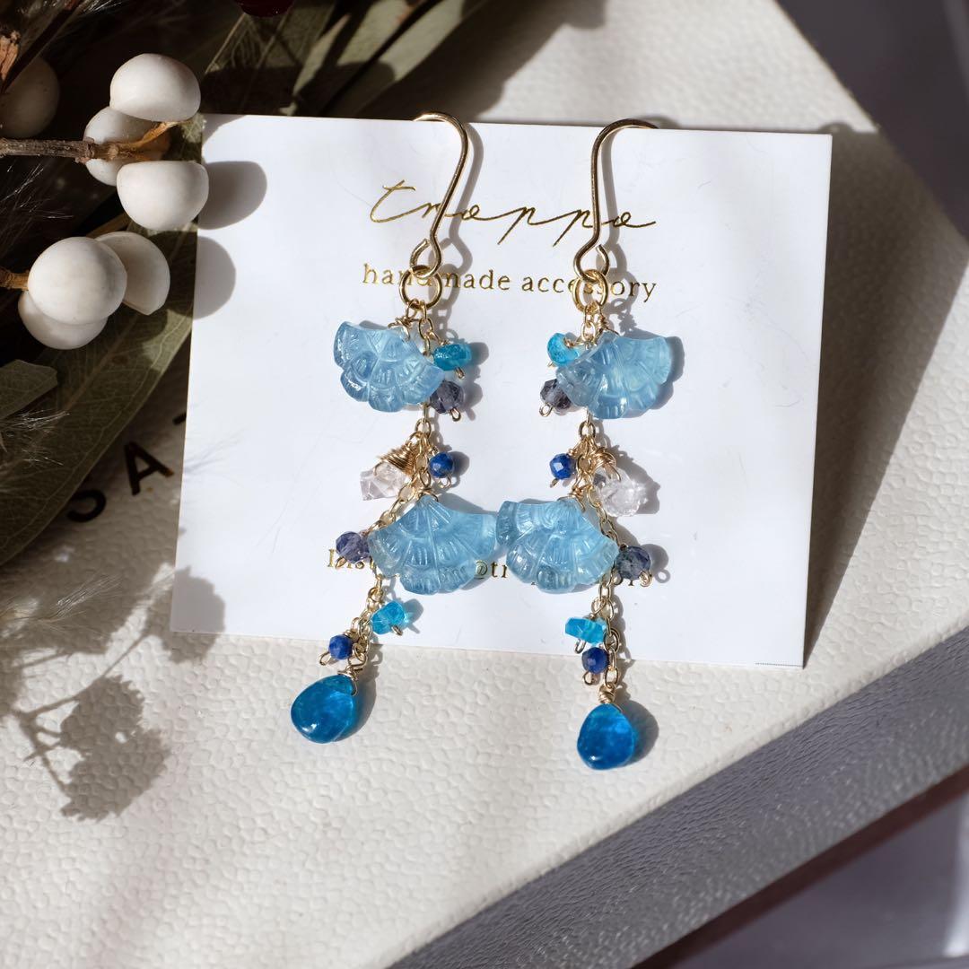 みっちゃん ♦︎14kgfアクアマリンフリルカービングピアス さくらひとえ ピアス・イヤリング 14KGF/SV925 アクアマリン | linodrops