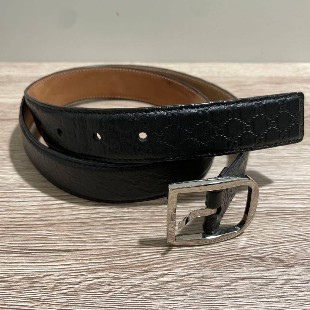 多田浩之 GUCCI グッチ　Gマーク型押し　ベルト　レザーブラック