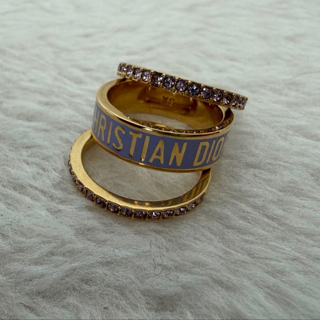 美品 CHRISTIAN DIOR 3連リング ゴールド パープル XSサイズ - メルカリ