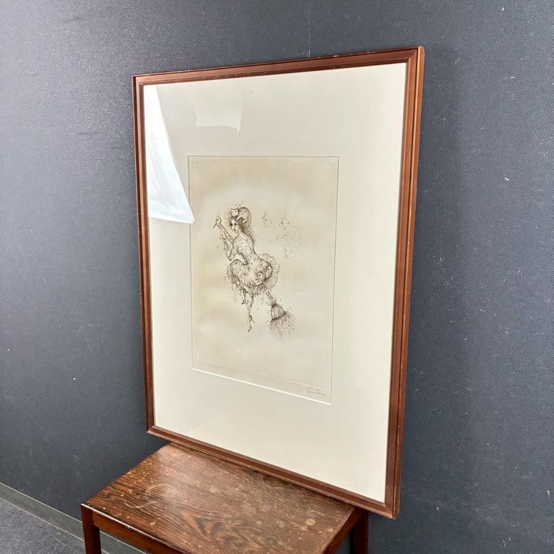 レオノール・フィニ「ほうきの妖精」ドライポイント版画 直筆サイン入 エンボス印有