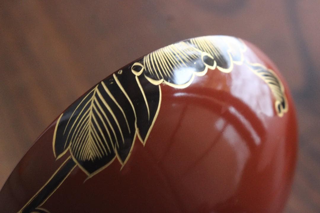 キズ有！上質朱漆に優美な牡丹沈金の映えるお椀2点（検輪島塗懐石椀