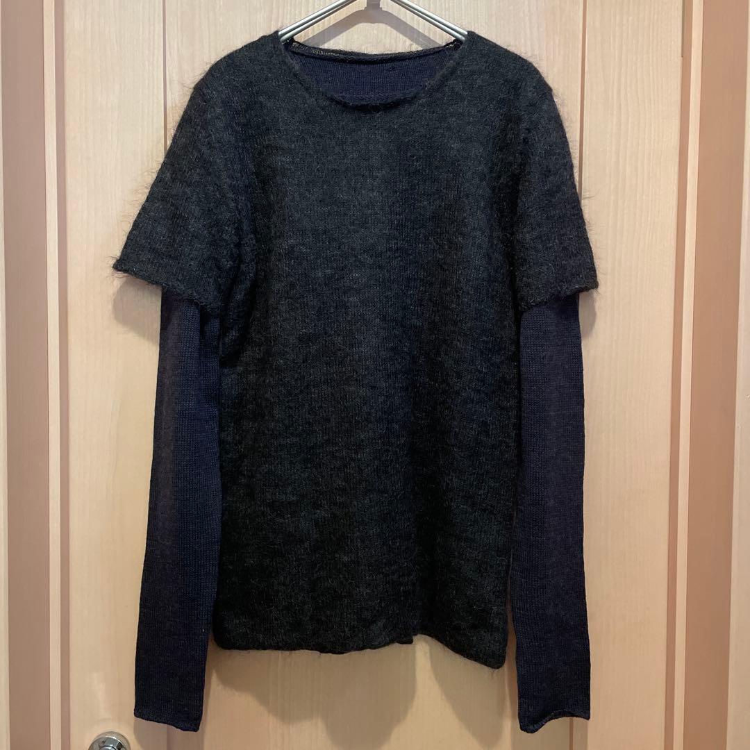 BOTTEGA VENETA 長袖レイヤードニット グレー✖️ネイビー S BOTTEGA VENETA 長袖レイヤードニット グレー✖️ネイビー S