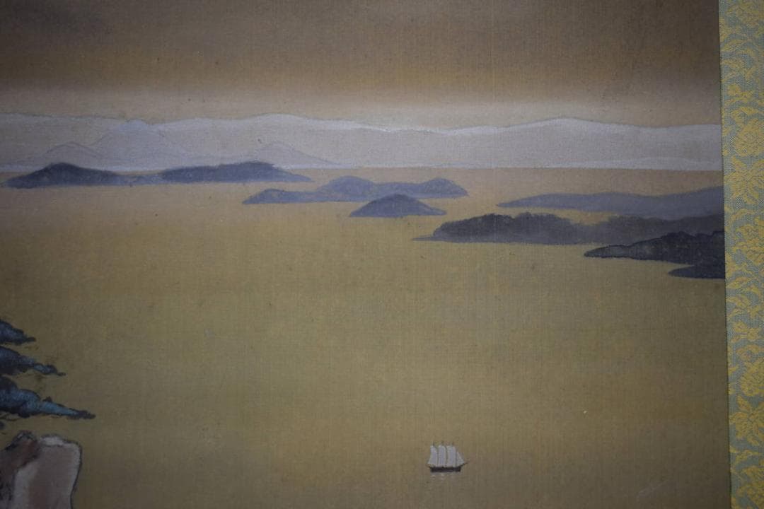 複製/池田遙邨/瀬戸内海之風景/工芸/桐題箱付/布袋屋掛軸HI-