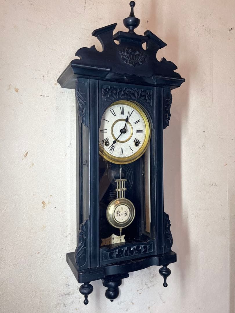 ミニチュア 黒塗スリゲル 柱時計 古時計 振り子 精工舎 ユンハンス