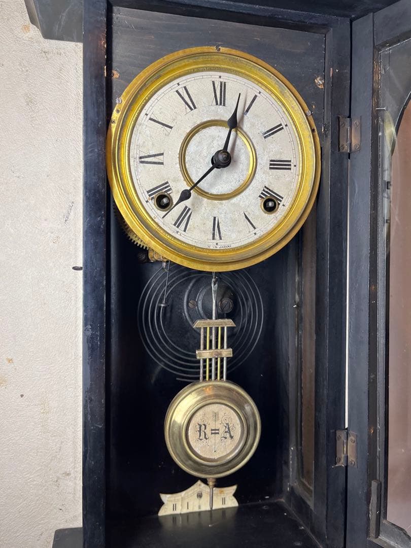 ミニチュア 黒塗スリゲル 柱時計 古時計 振り子 精工舎 ユンハンス