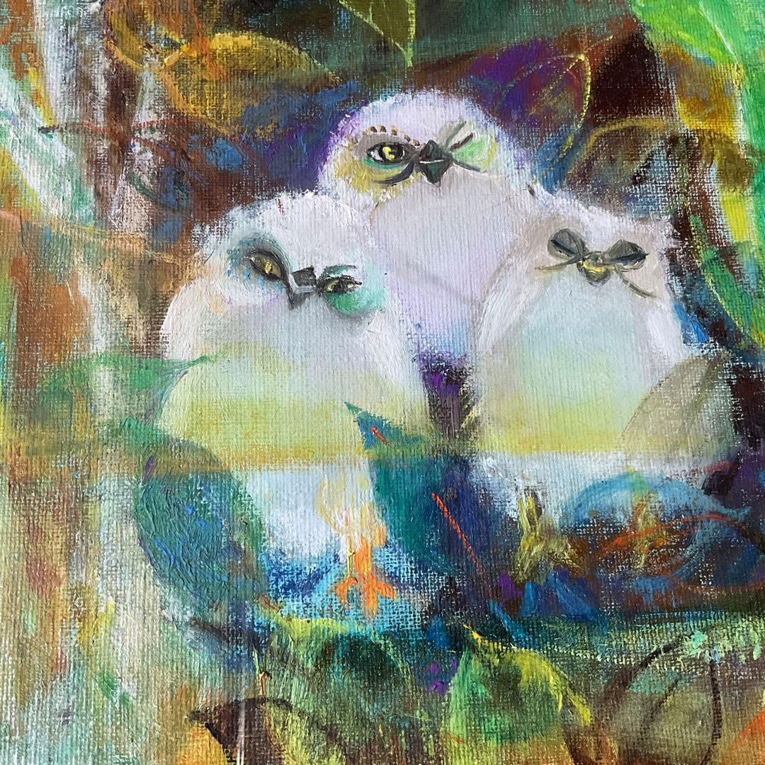 真作 油彩 郡 慧子 きょうだい 一陽会会員 現代童画会常任委員 文部