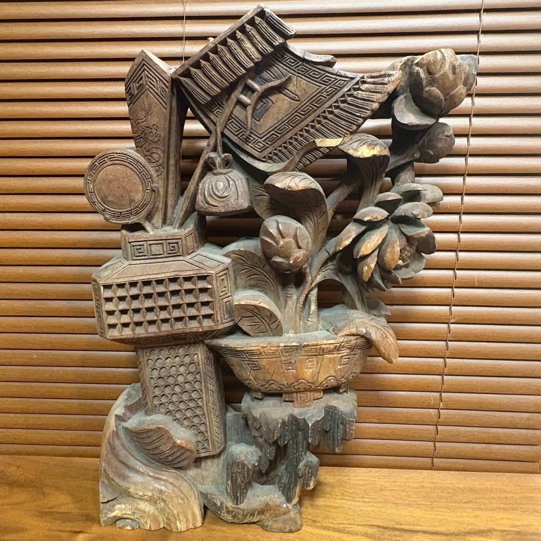 中国で購入　木彫　彫刻 中国手彫り彫刻 騰龍吐珠 T015 無塗装 直径47.5cm : 実験工房 - 通販