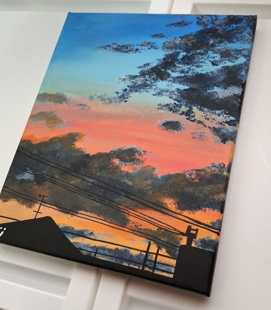 夕日と空のアクリル画 F3号 キャンバス 原画 アート 風景画 - メルカリ