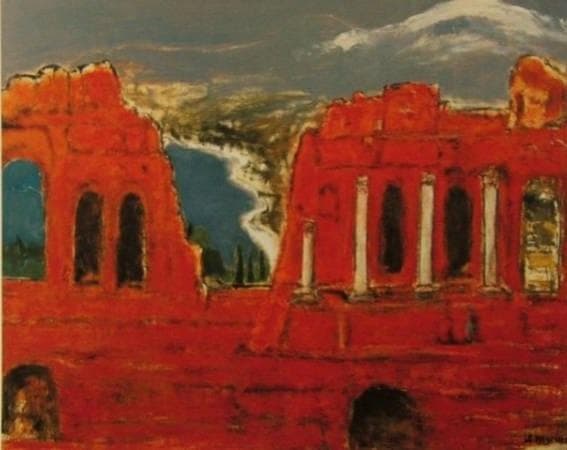 三岸節子、「タオルミナのテアトルより」、厳選、希少画集・額装画