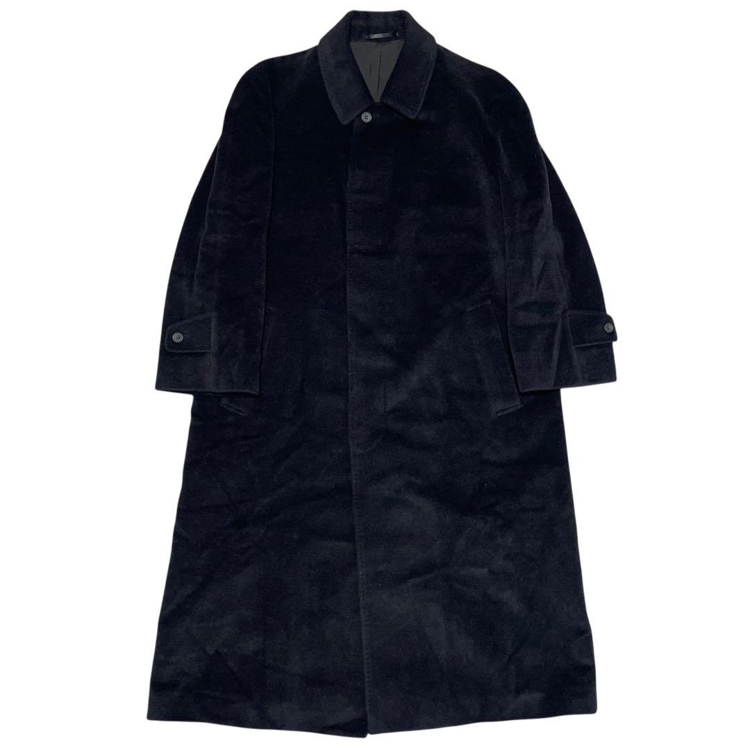 アンゴラ100%【BELTA BUONO】マキシ丈比翼チェスターコート 黒 XL