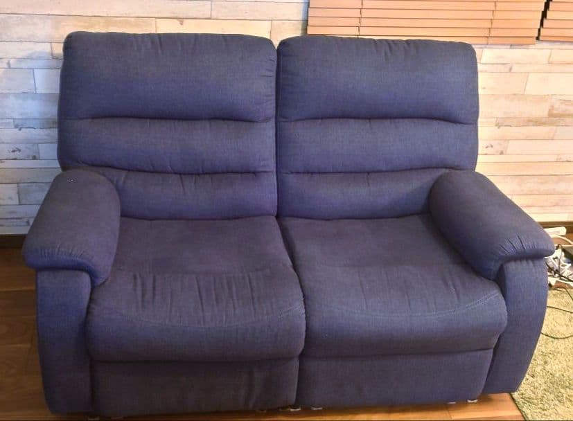 リン　ニトリ　電動リクライニングソファ Nビリーバー　2人掛け ネイビー 2人掛け電動リクライニングソファ 収納ユニット付き 布張りタイプ(N