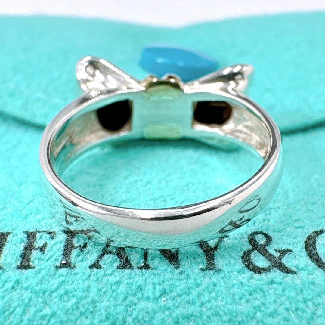 極美品 オールドティファニー リボン コンビ リング 8号 シルバー k18