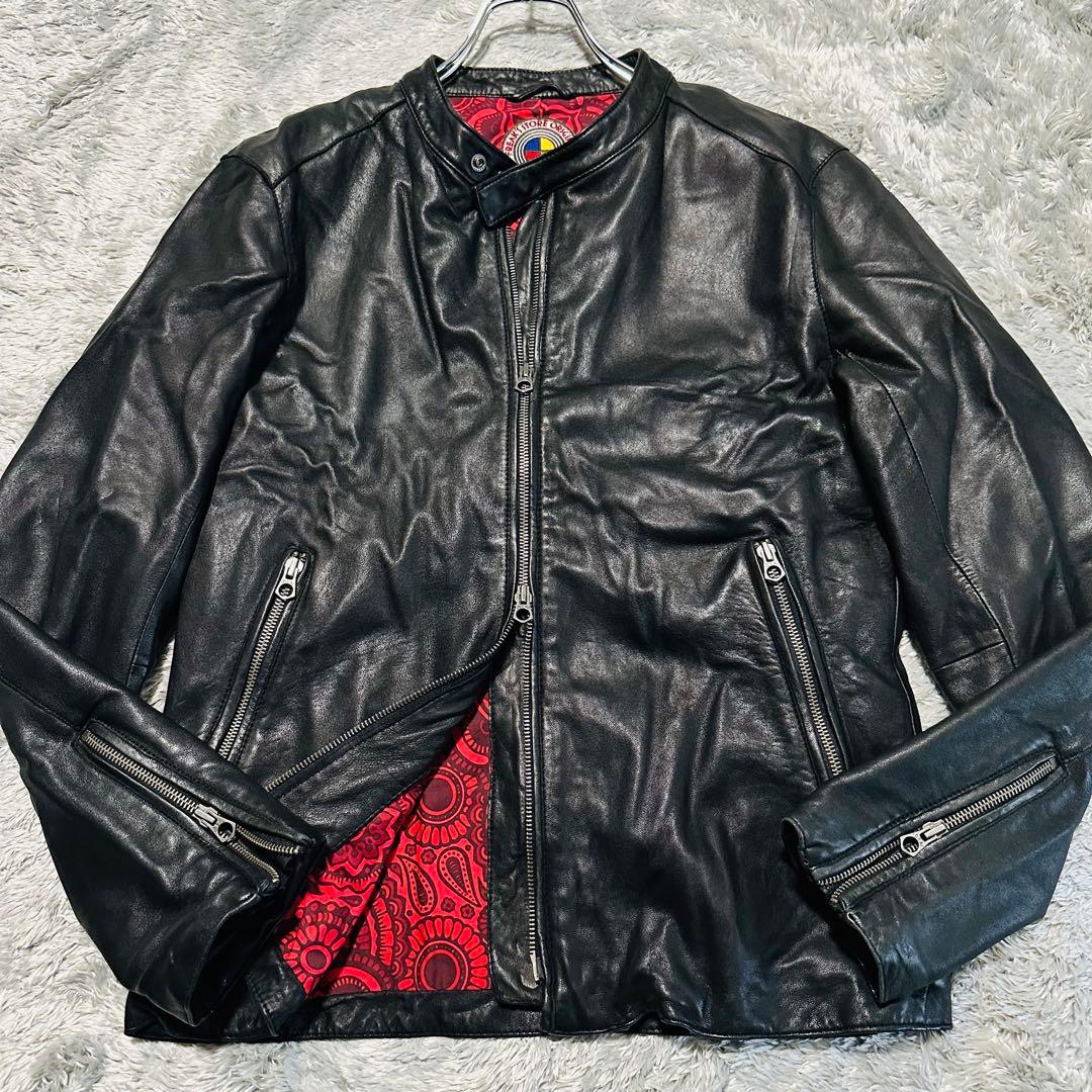 美品 希少L フリークスストア 羊革 シングルライダースジャケット 裏地