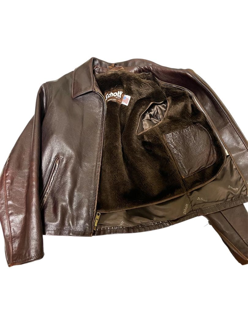 Schott 643EVS 襟付きシングルライダース ダークブラウン サイズ38