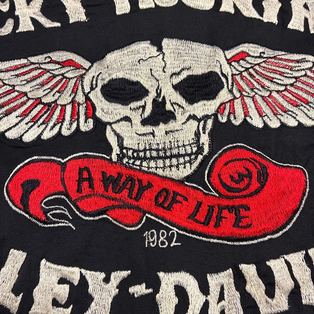 デッドストック！HARLEY-DAVIDSON スカルウイング 刺繍 長袖シャツ