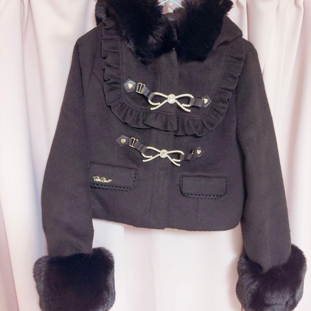 LIZLISA ビジューリボンショートフードコート ブラック - メルカリ