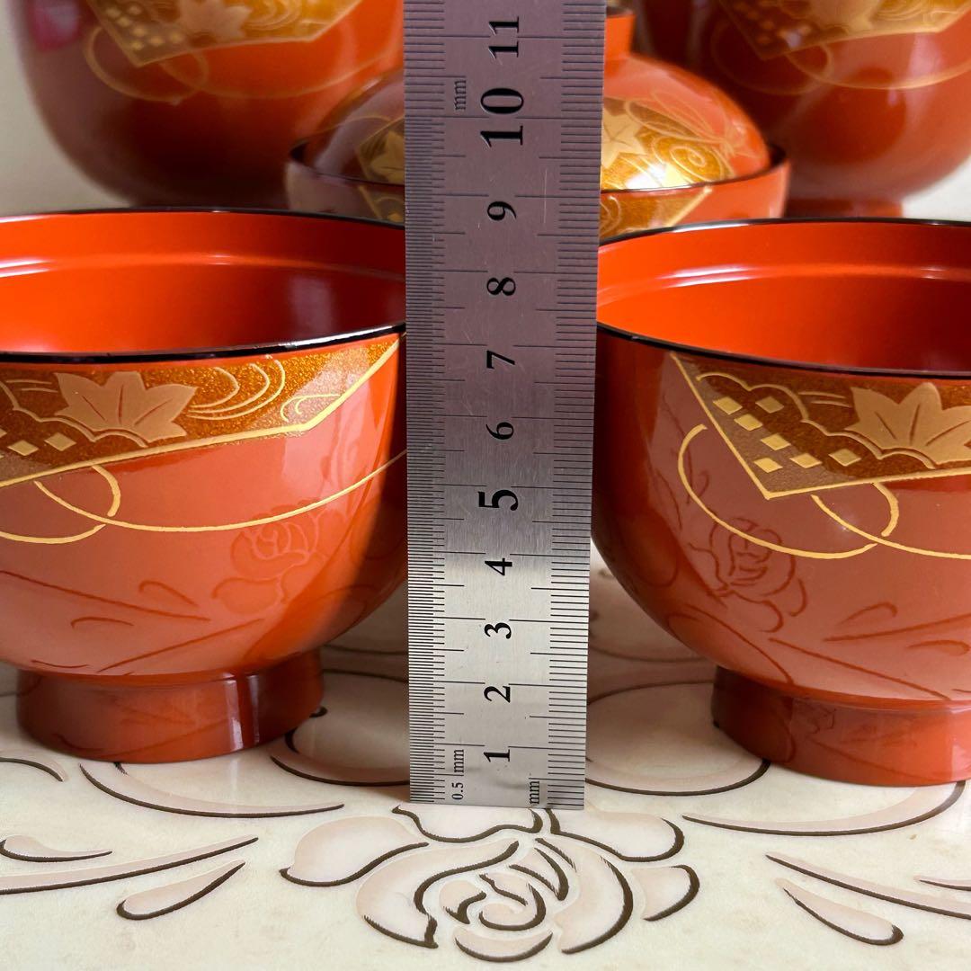 会津塗 金彩蒔絵扇紋 蓋付きお吸物椀 雑煮椀 お椀 5客セット 漆器 汁椀