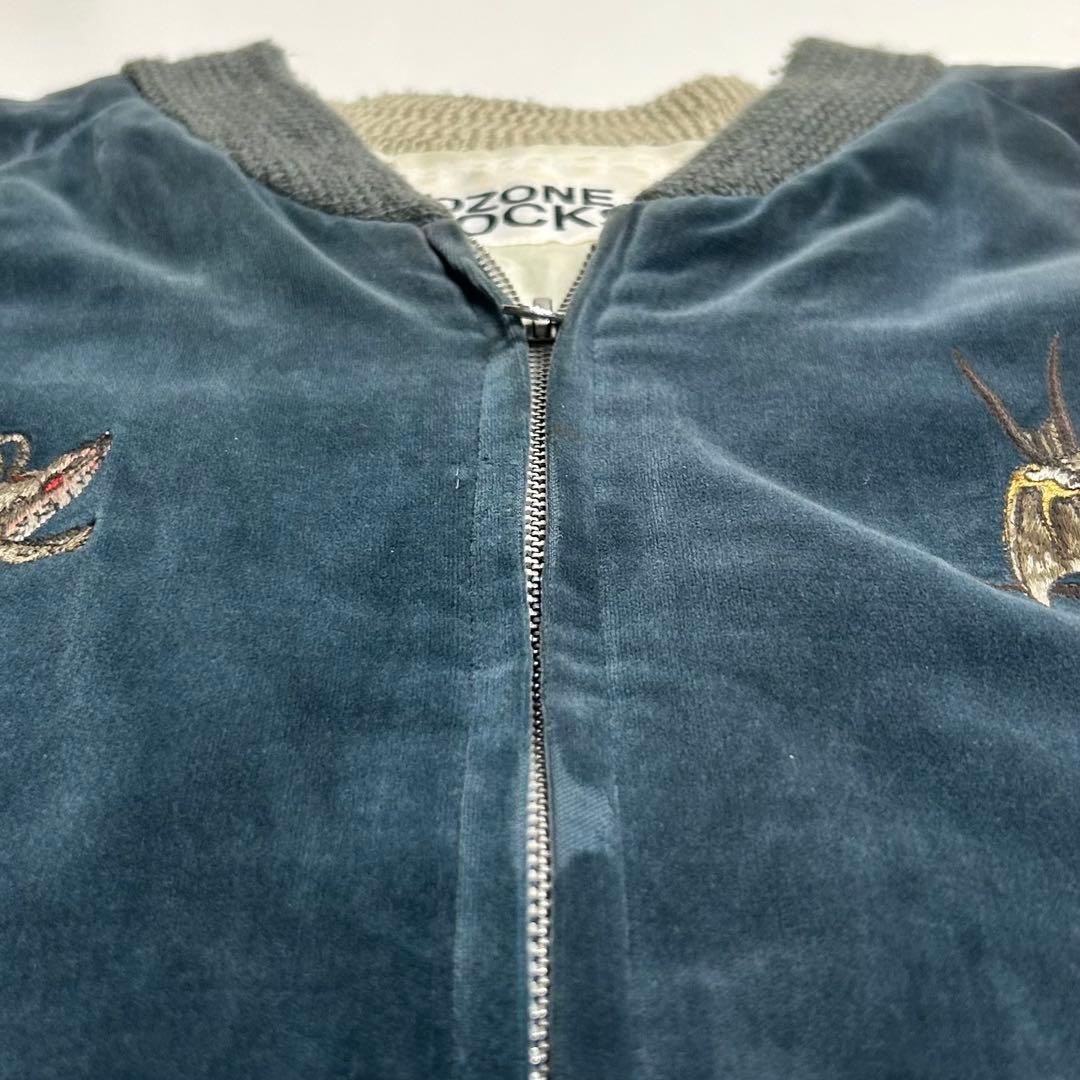 00s【希少】オゾンロックス/別珍スカジャン/刺繍/ダークブルー/Lサイズ