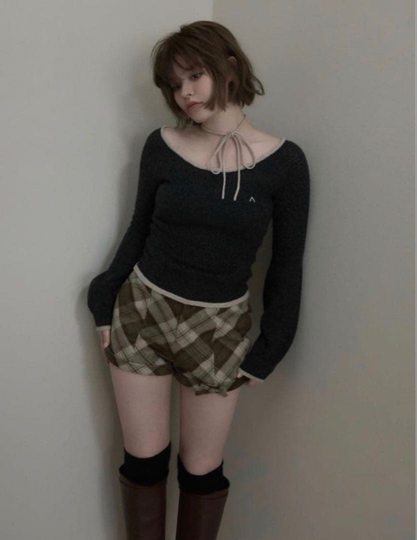 トップス andmary Milly crochet knit tops black ANDMARY】Milly crochet knit tops