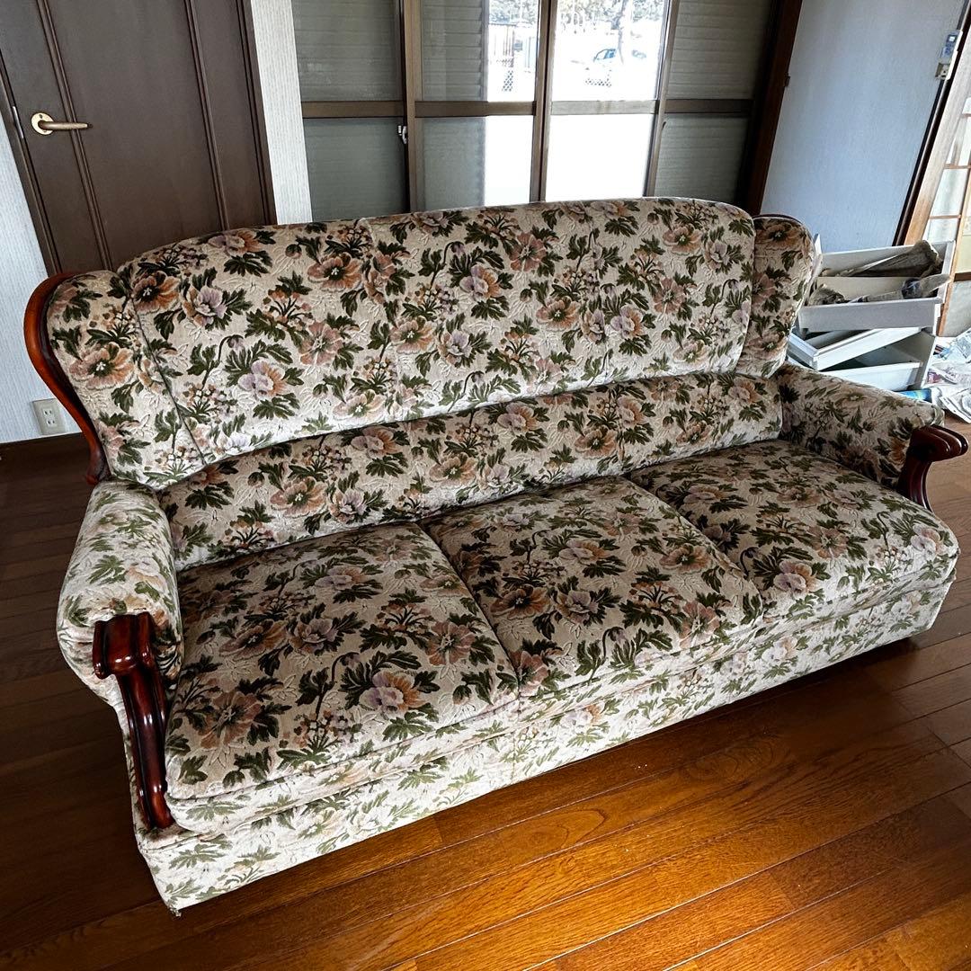 フローラルパターン 3人掛けソファ[セット割引有り]昭和レトロ - メルカリ