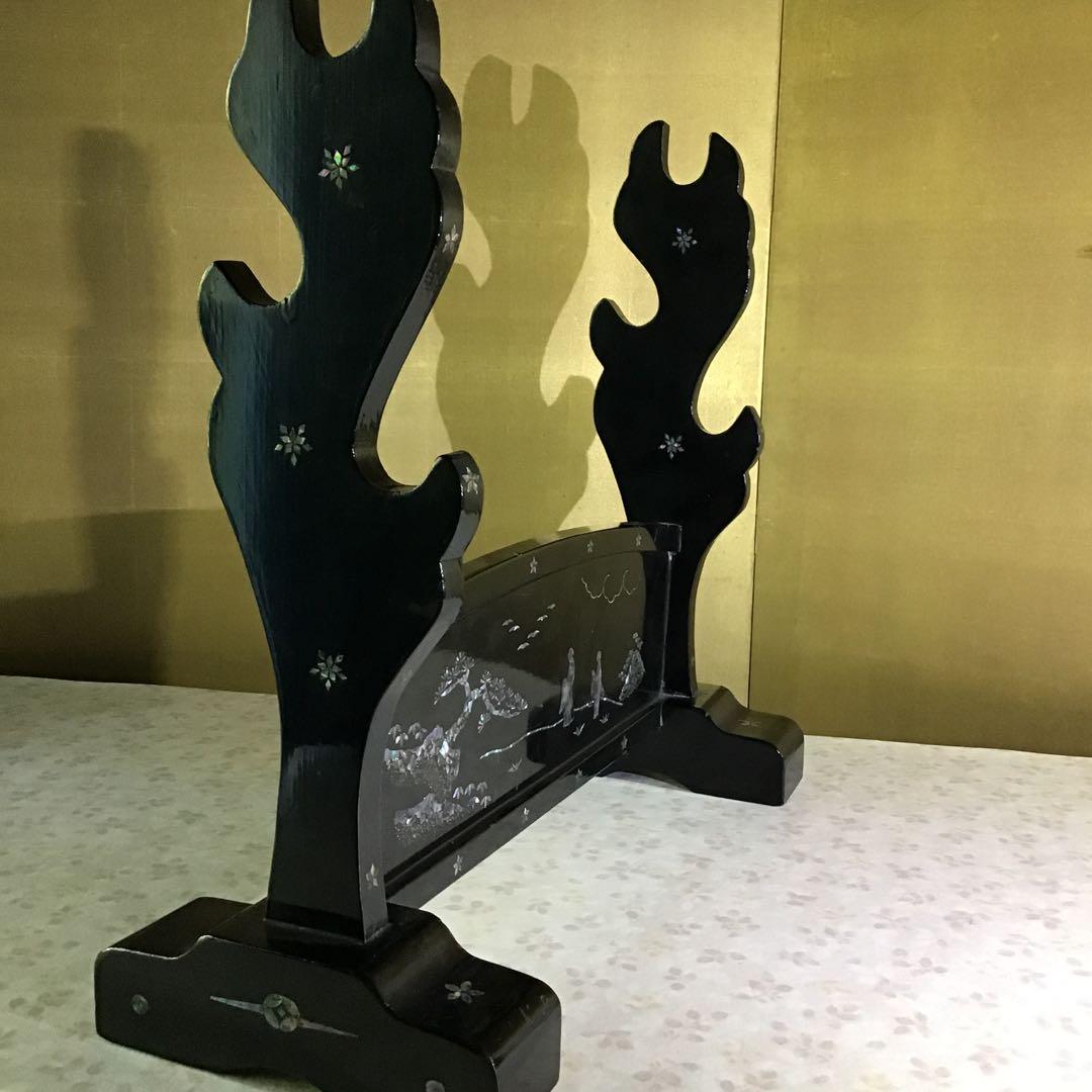 高級漆塗り夜光貝螺鈿大小3本掛刀掛時代物書1