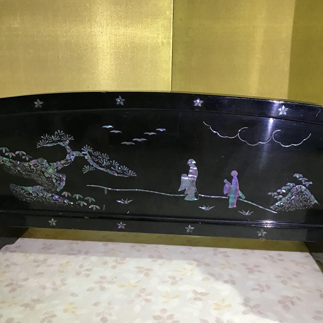 高級漆塗り夜光貝螺鈿大小3本掛刀掛時代物書1