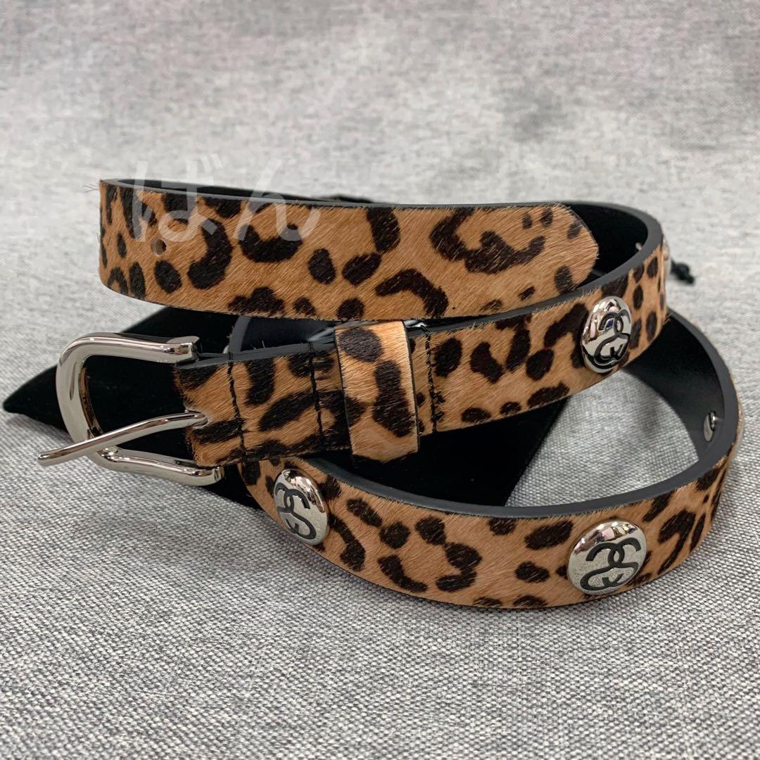 STUSSY ヒョウ柄のリベット付きベルト S/M 収納袋付き