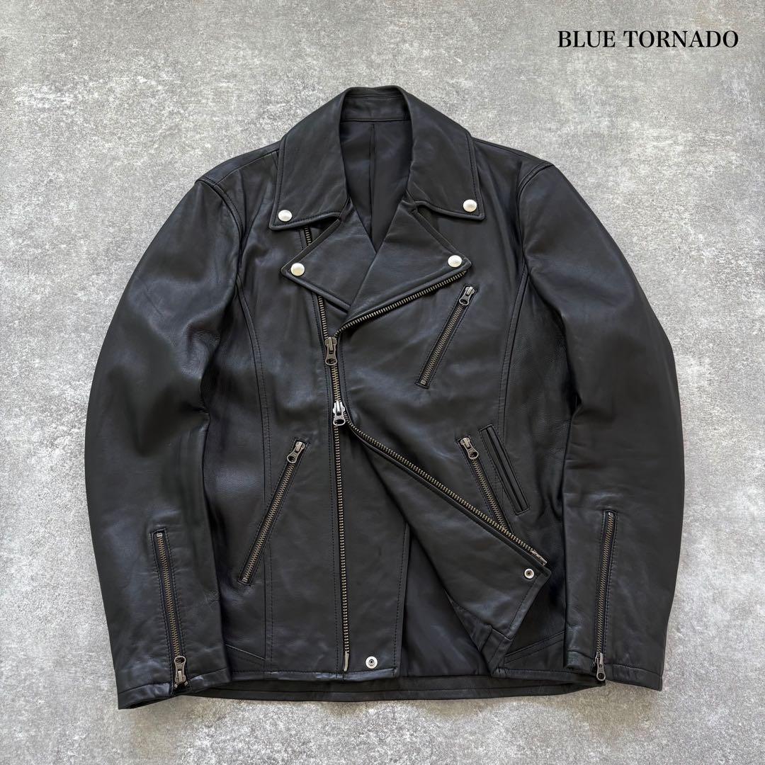 BLUE TORNADO】 ダブルライダースジャケット 羊革 シープスキン 黒