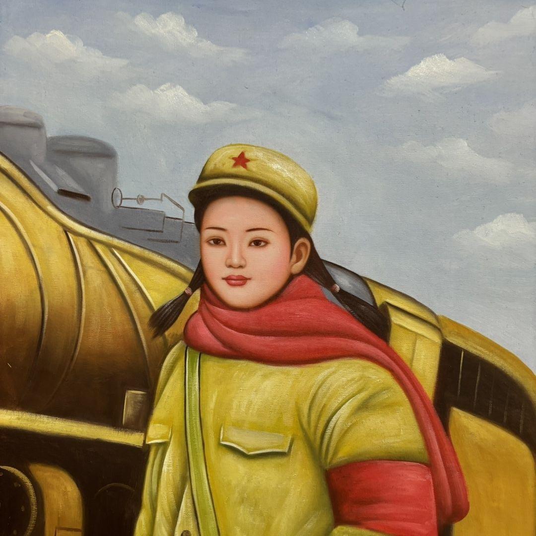 手描き 水彩油画 人物画 劉文昌 インテリアアート 約70×100cm