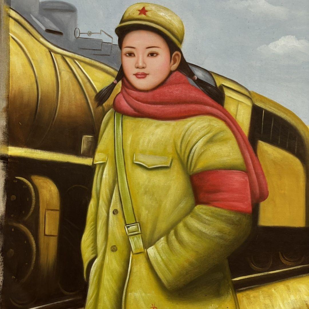 手描き 水彩油画 人物画 劉文昌 インテリアアート 約70×100cm