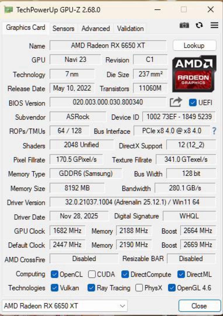AMD Radeon RX 6650 XT グラフィックボード