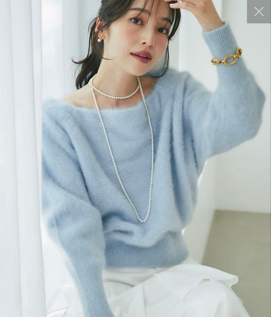 【美品】ラブティックボンボン　ヘアリーウールカシミア混オフショルニット セール】【今すぐお届け！】ヘアリーウールカシミア混リブネック