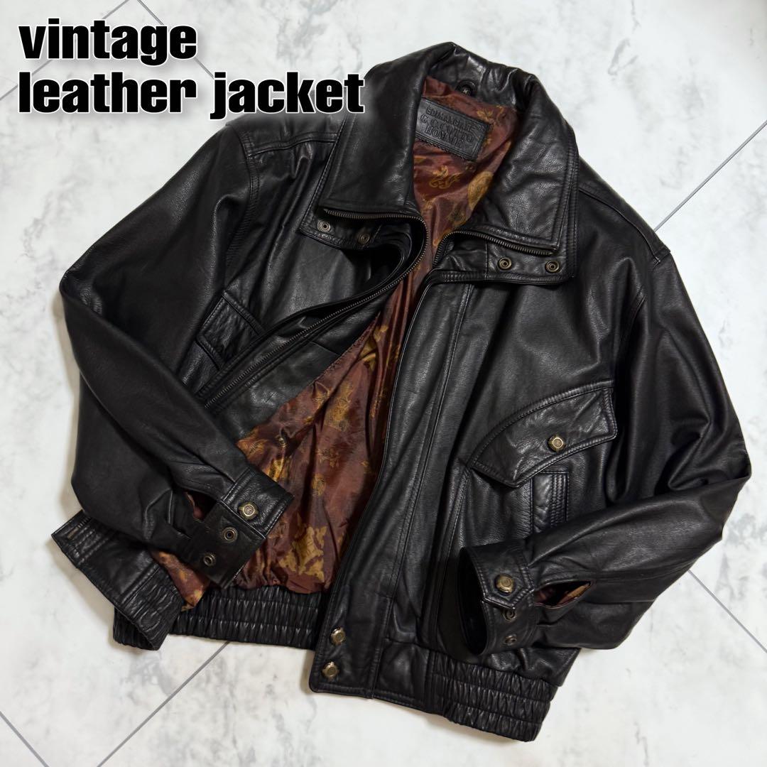古着　ヴィンテージ　レザージャケット　短丈　本革　レザー　ボンバージャケット　黒 短丈/本革】レザー ファイヤーマン ボンバージャケット - メルカリ