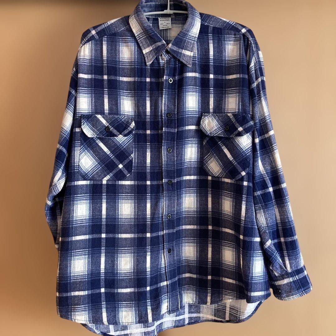 90's essentials プリントネルシャツ　L シャドーチェック 90s USA製 ネイティブ柄 シャドーチェック プリントネルシャツ - メルカリ