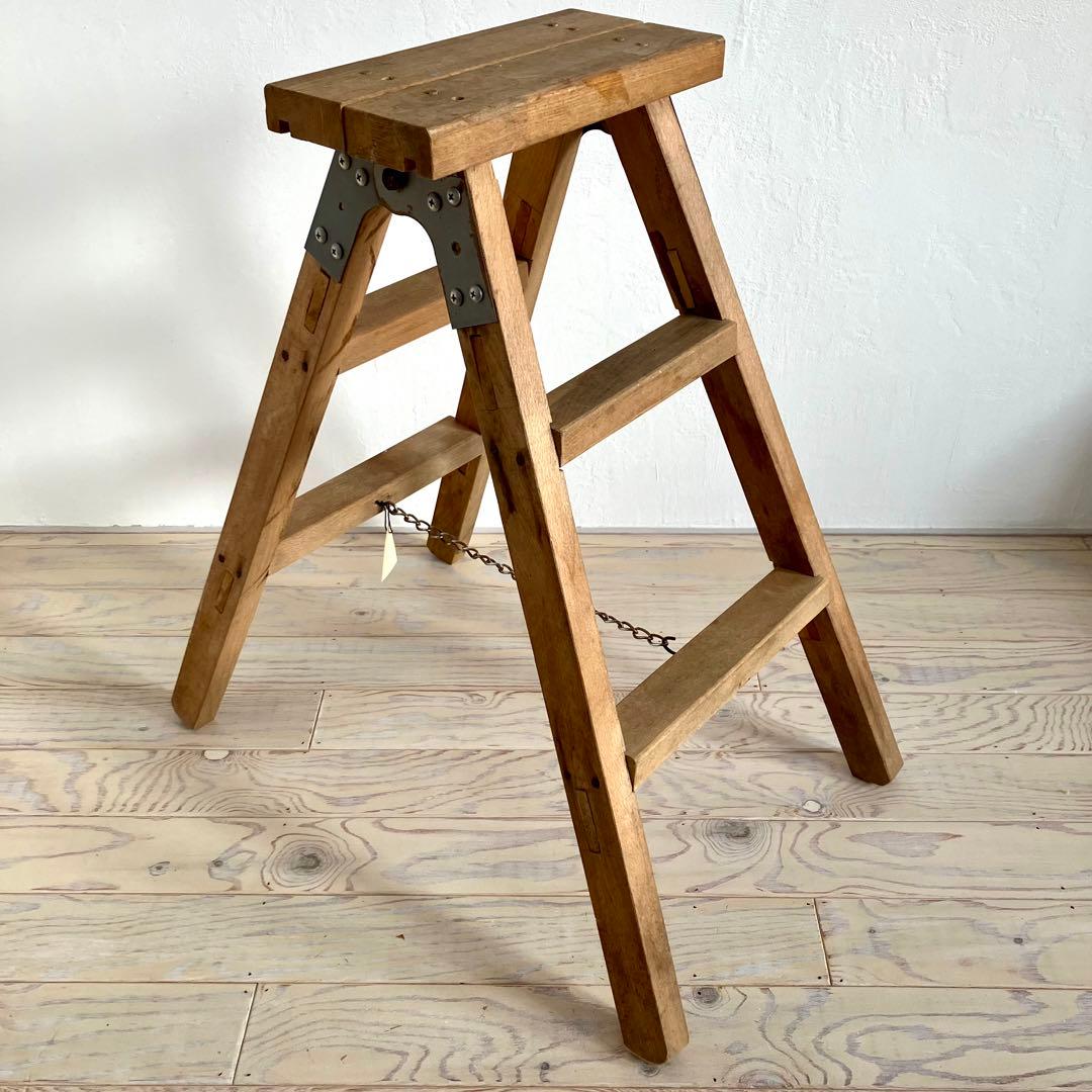 アンティーク ウッドステップラダー ヴィンテージ折り畳み木製脚立