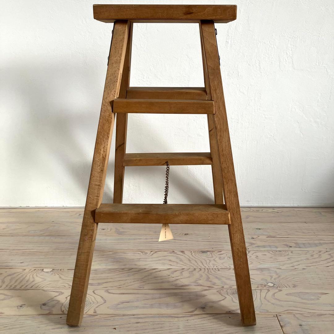 アンティーク ウッドステップラダー ヴィンテージ折り畳み木製脚立