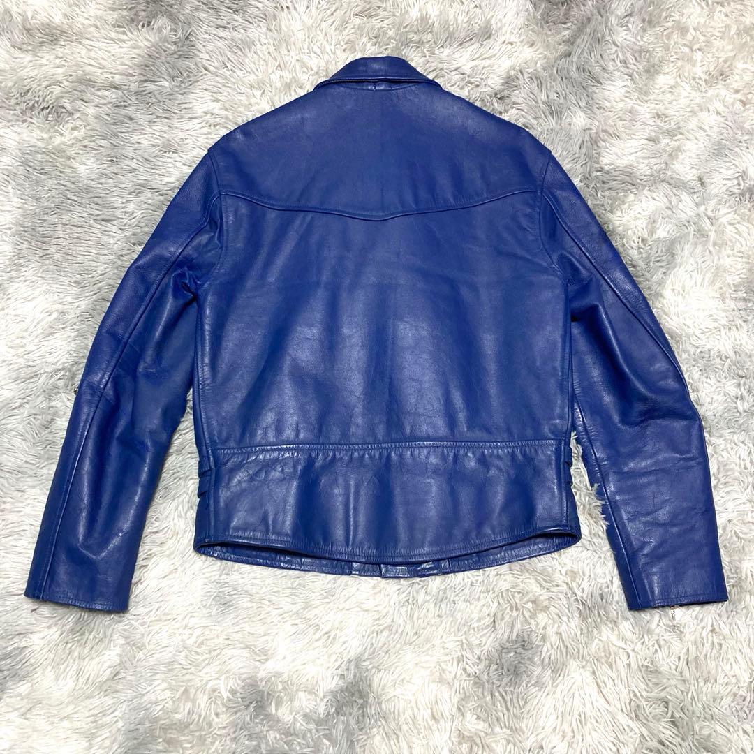 良品】HORN WORKS 本革ダブルライダースジャケット 青×赤 XLサイズ