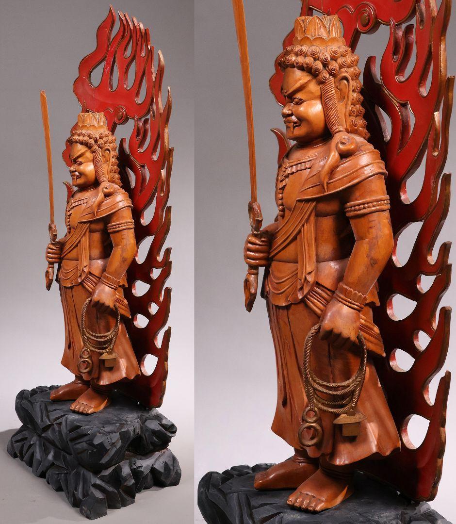 MA827】仏教美術 木造 不動明王立像 全高68cm 仏像 彫刻 木彫 寺院