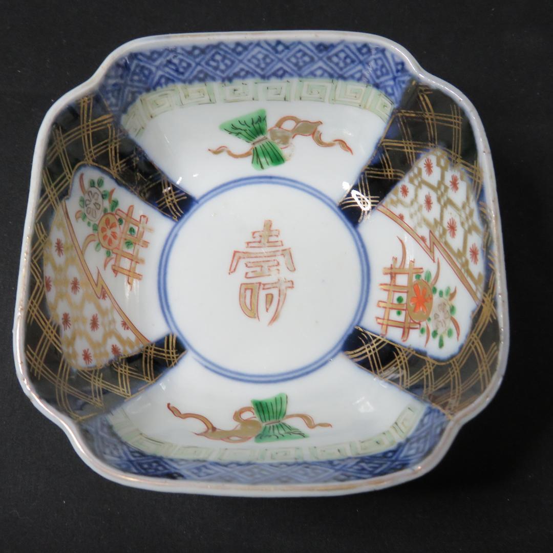 小鉢 4客 向付 角鉢 色絵 古伊万里 壽 瓢箪 花 柵 窯傷 - メルカリ