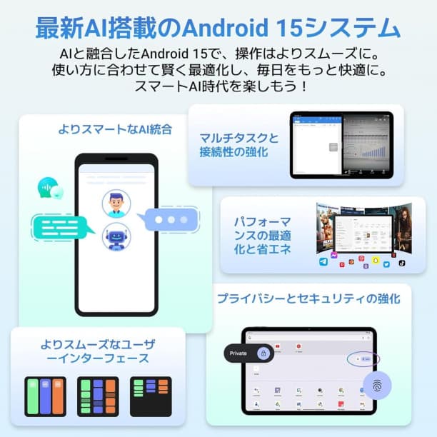 Android 15 タブレット10インチ 大画面 ケース付 コアCPU