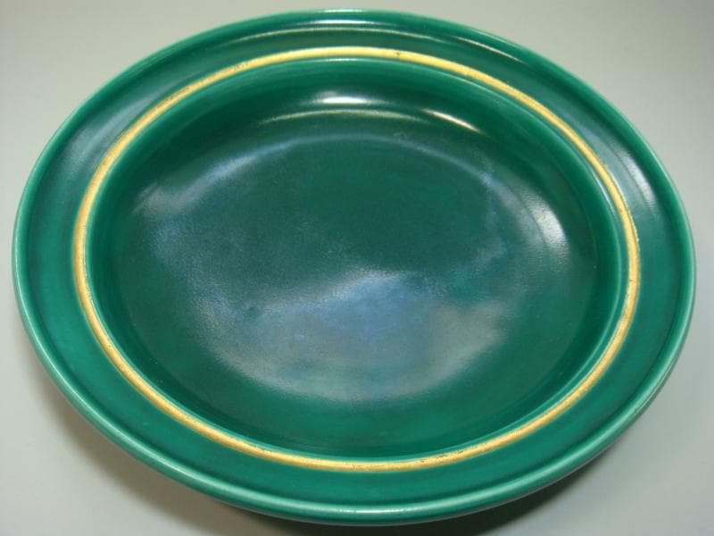 菓子器□青交趾「赤沢露石作」菓子皿 緑釉浅鉢 共箱 共布 古美術 骨董