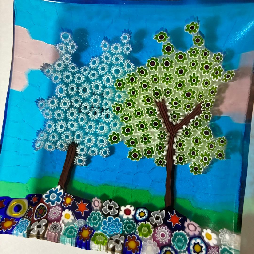 ベネチアンガラス ミルフィオリ プレート スクエア ガラス 豆皿