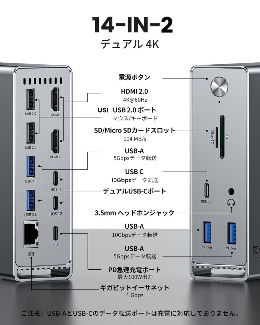 Macbook Pro/Air専用 14-IN-2 ドッキングステーション