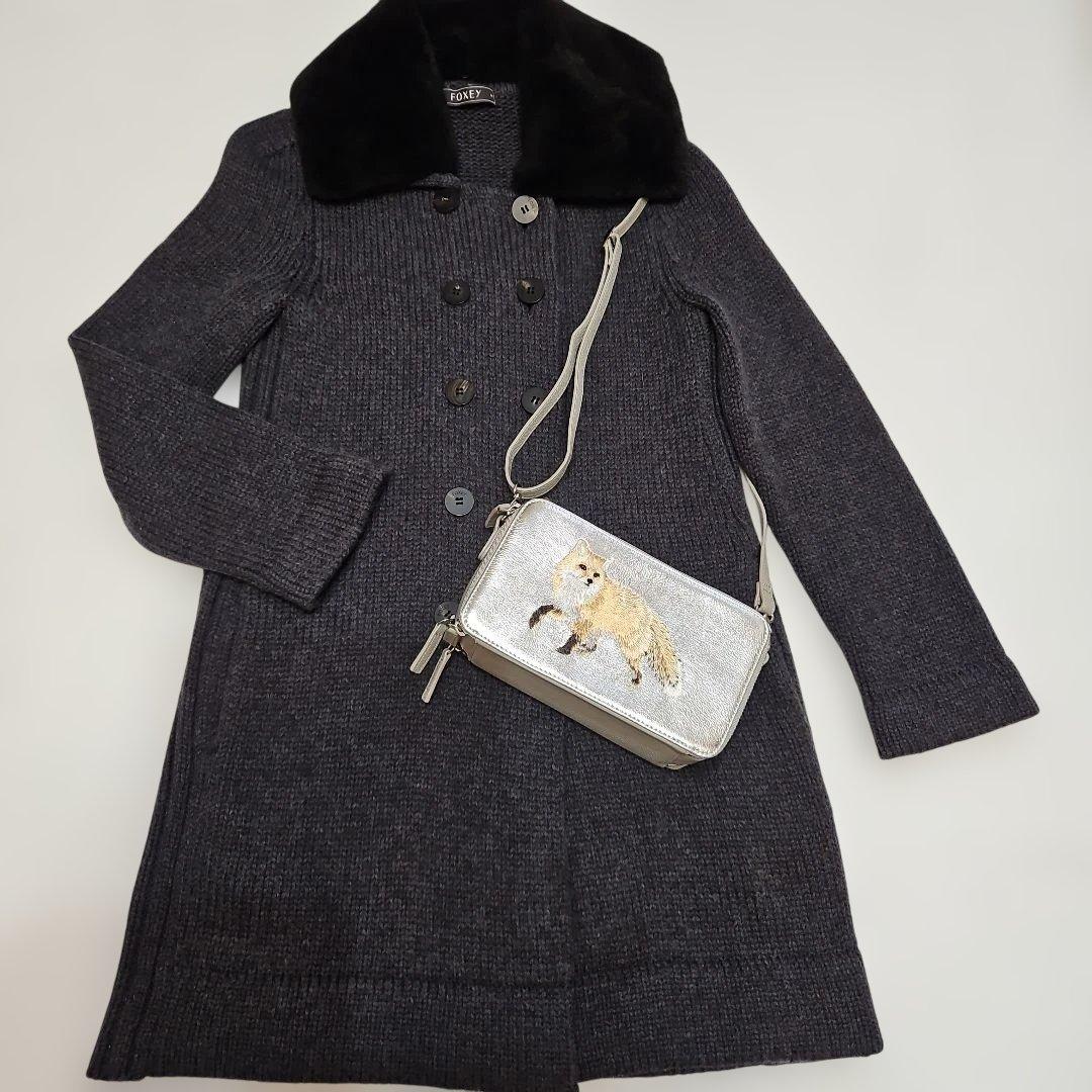 FOXEY フォクシー ヌートリア襟付きニットコート 日本製 サイズ38