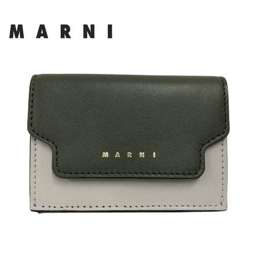 ○★新品未使用　MARNI (マルニ)　三つ折り財布　グリーン×グレー×ブラウン マルニ MARNI マルニ MARNI TRIFOLD WALLET WITH MARNI SYMBOL LOGO 三