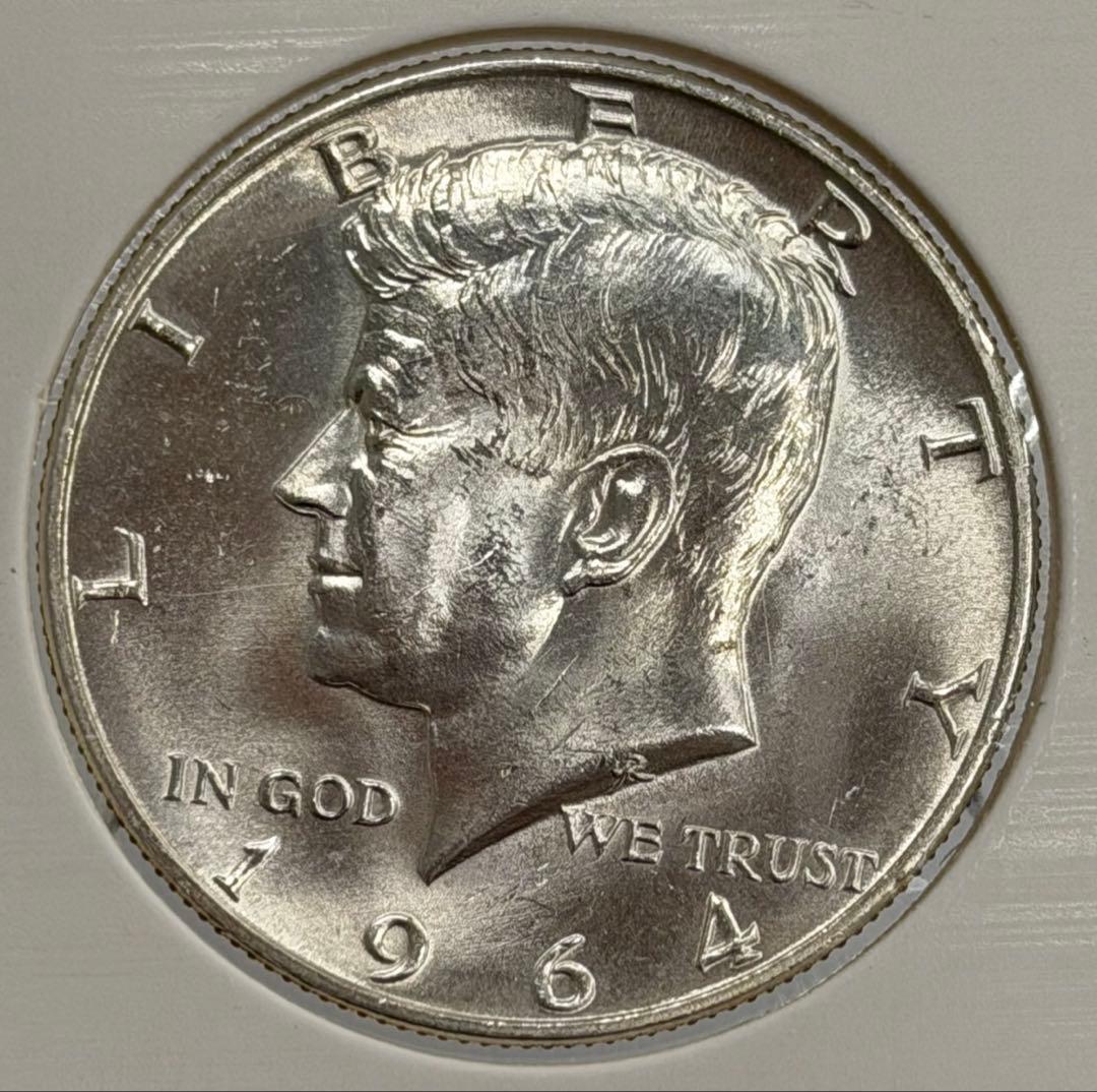 1964年ケネディハーフダラー銀貨（ミントマークD）ハイグレード