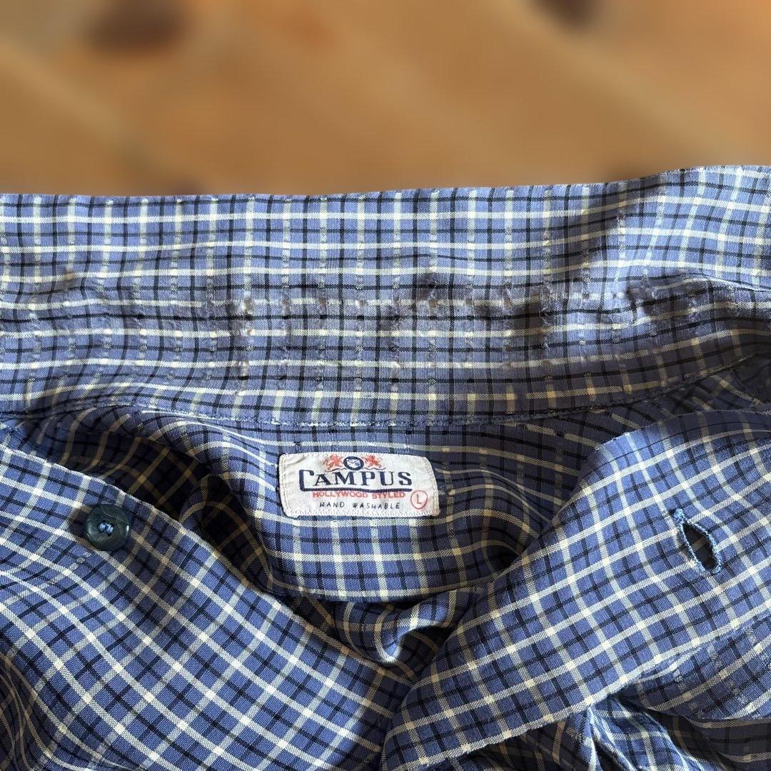 50sビンテージ】Campus レーヨンシャツ シャドー 織柄 L ロカビリー